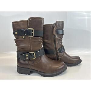 Earth Everwood Women’s Brown Suede Moto Harness Boots Size 5B Lug Sole
